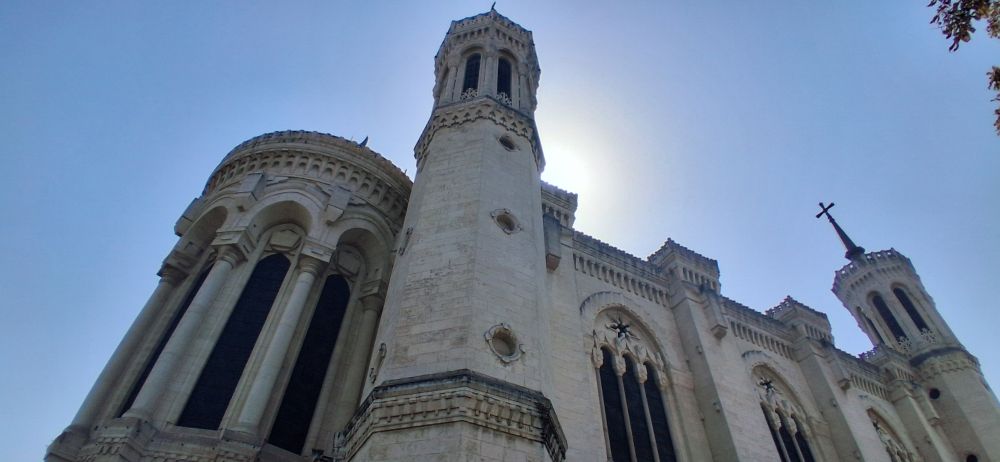 Basilica of Notre Dame of Fourvière in Lyon on a very hot day.