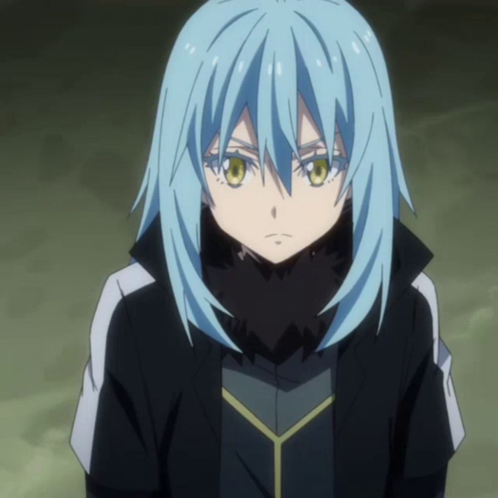 a blue haired anime character with green eyes and a black jacket