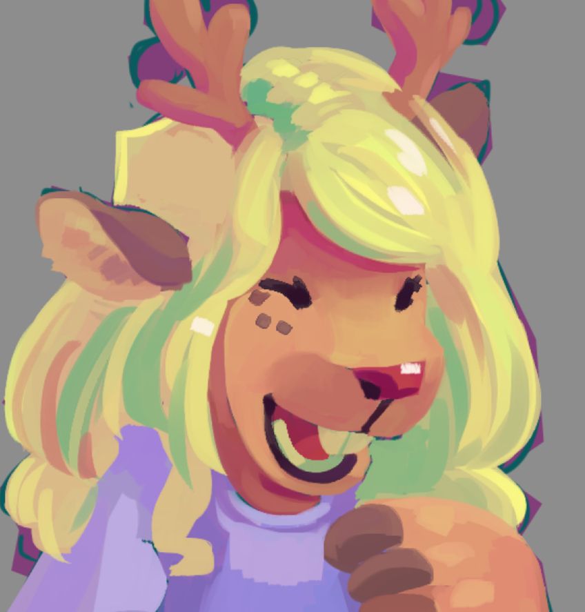 Unfinished digital painting of Noelle from Deltarune laughing.