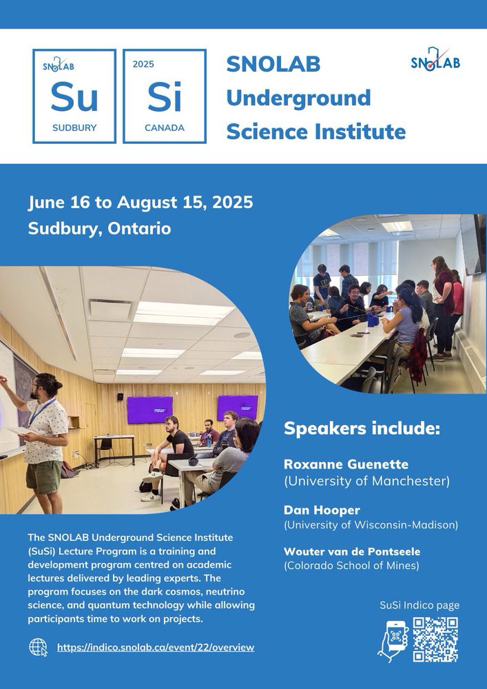 A poster with a blue background showing people engaged in lecture and workshop activities. 