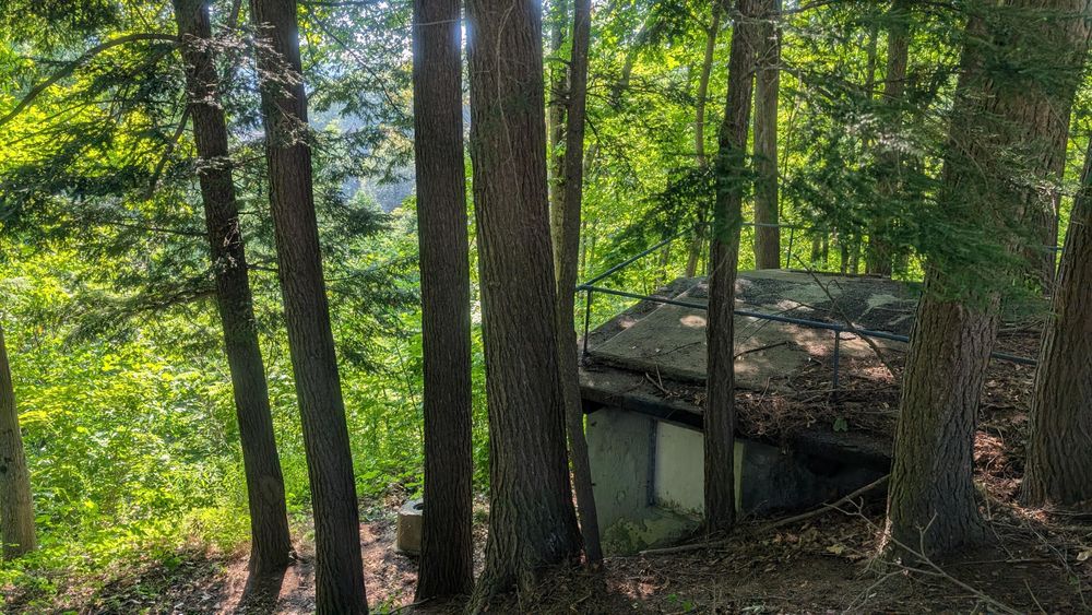 The tunnels exit on the back side of the property, below ground level.