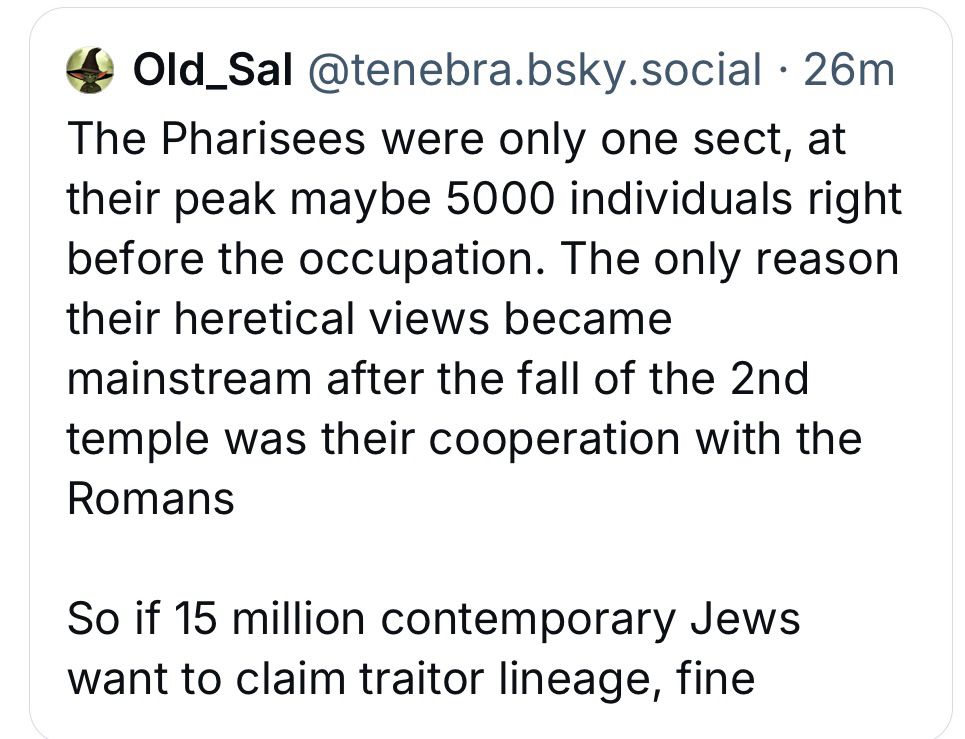 A post by an antisemite ranting about how the Pharisees were Roman collaborators and modern-day Jews have “traitor lineage.”