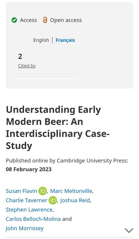Screenshot Cambridge University Press
"Understanding Early Modern Beer: An Interdisciplinary Case-Study"