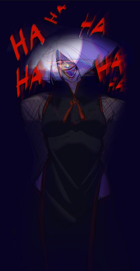 Sketch of A.K.I. from Street Fighter 6. She is fading into the BG while laughing with after images appearing faintly
