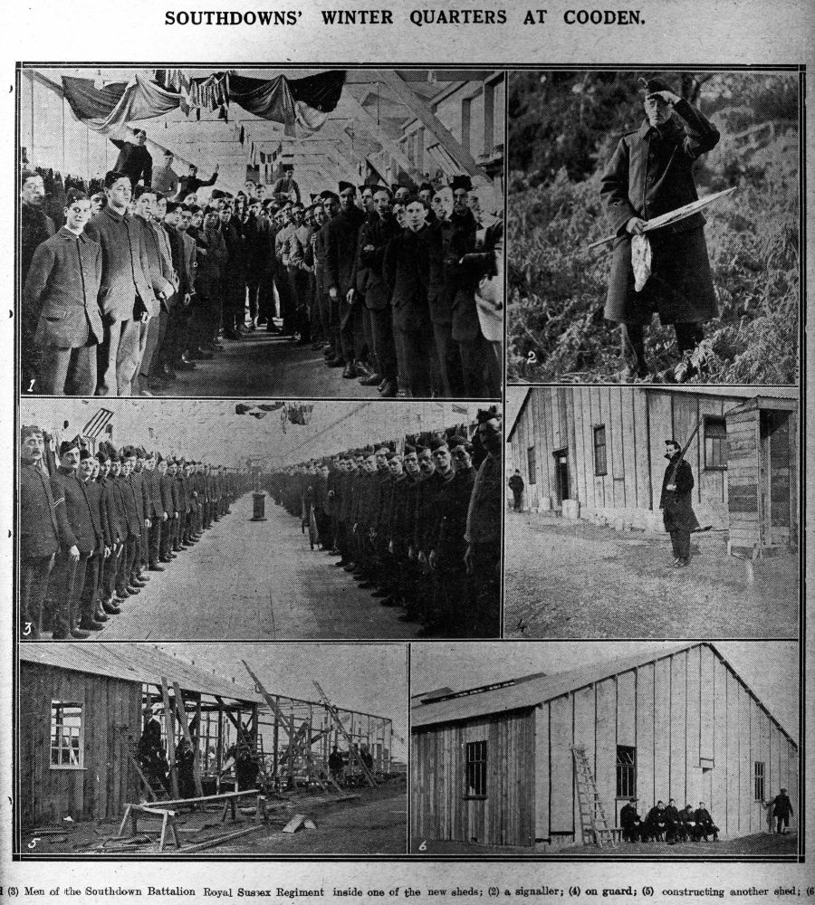 Newspaper cutting from the Bexhill Observer 21.11.1914. "Southdowns' Winter Quarters At Cooden."