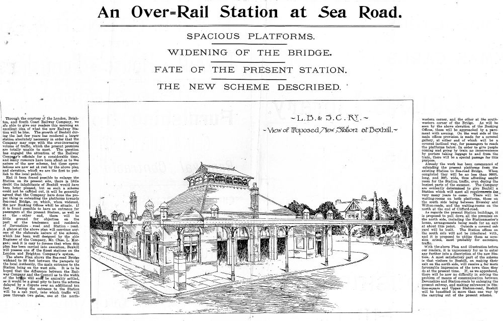 Newspaper cuttings from the Supplement to the Bexhill-on-Sea Observer 25.11.1899. "Proposed New Station At Bexhill."