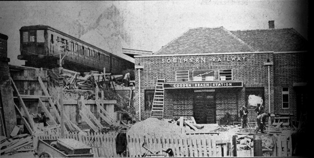 Newspaper cuttings from the Bexhill Observer 10.10.1936 showing the building of Cooden Beach Railway Station.