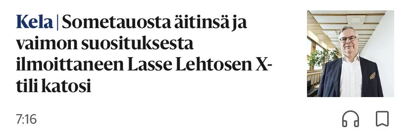 Äiti ja vaimo suosittelivat Lehtoselle sometaukoa. 