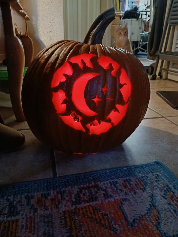 A celestial jackolantern glowing red.