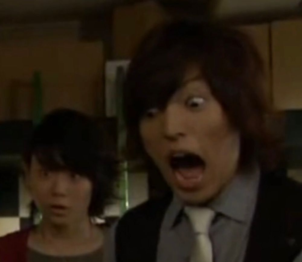Shotaro and Philip from Kamen Rider w with surprised expressions