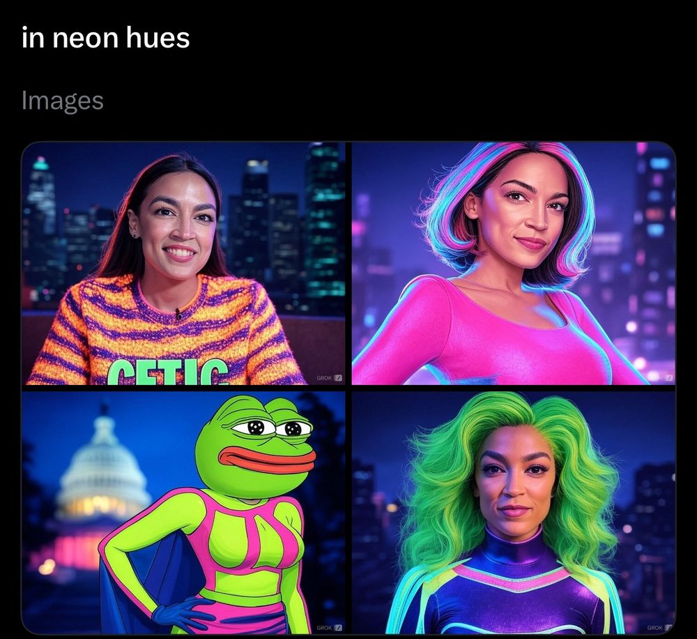 Next in the chain of the prompts Elon asked grok for. It says “in neon hues”