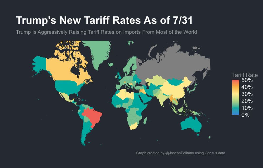 a map of Trump's new tariff rates