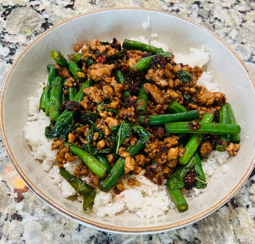 pad kra pow over rice