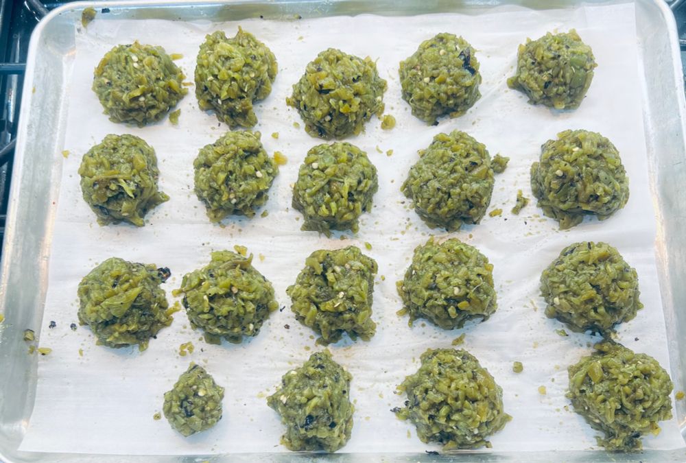 hatch chile balls going to the freezer