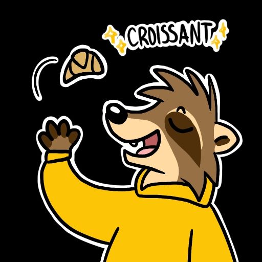 A sticker of Riff eating a croissant
