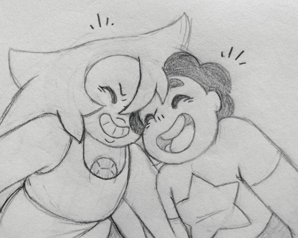 The original pencil on paper sketch of the Amethyst and Steven drawing