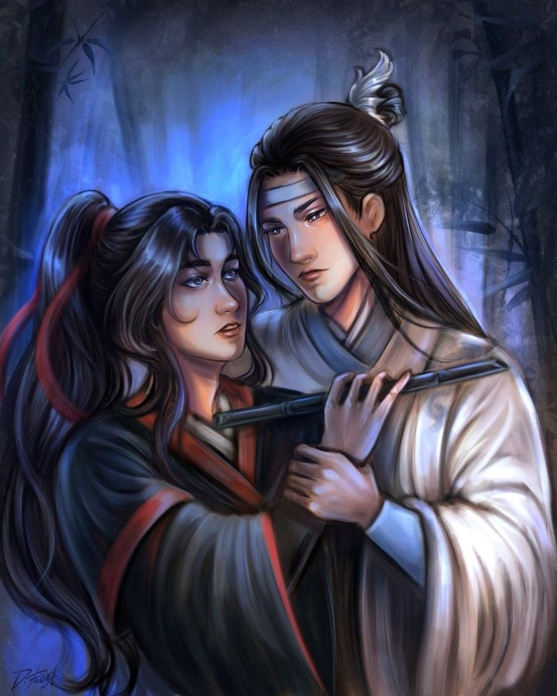 Wei Wuxian and Lan Wangji. The first meeting after reborn of Wei Wuxian. (Extra yellow light)