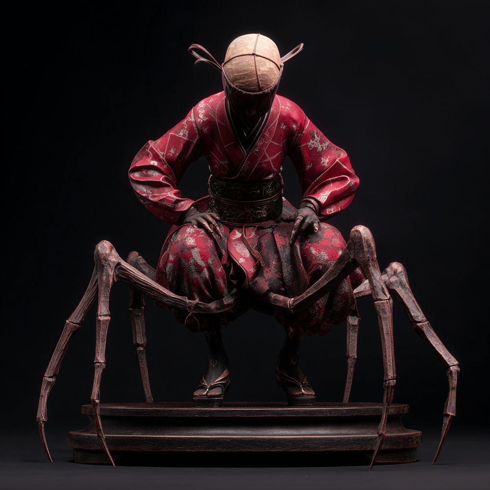 A modern japanese horror woman monster with quadruple legs, The sculpt figure statue by Shunya Yamashita.