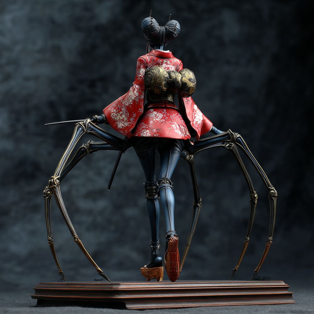 A modern japanese horror woman monster with quadruple legs, The sculpt figure statue by Shunya Yamashita.