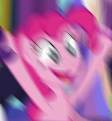 An excited pinkie pie with motion blur