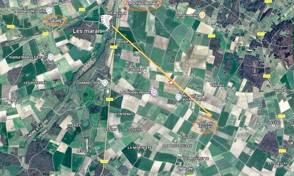 Carte de localisation de la probable tornade, filmée par cisco.b