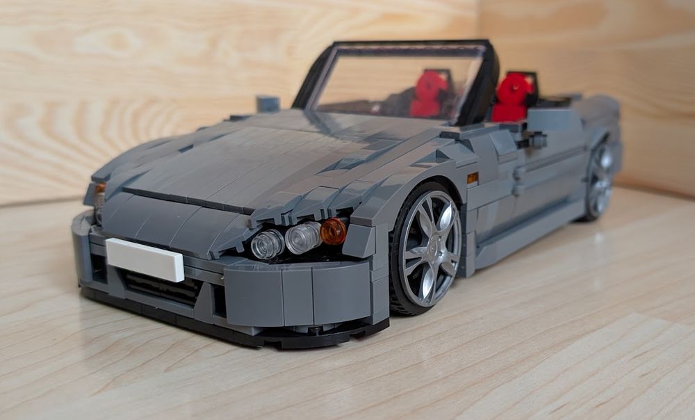 A Lego-built grey Honda S2000 viewed from the front-left.