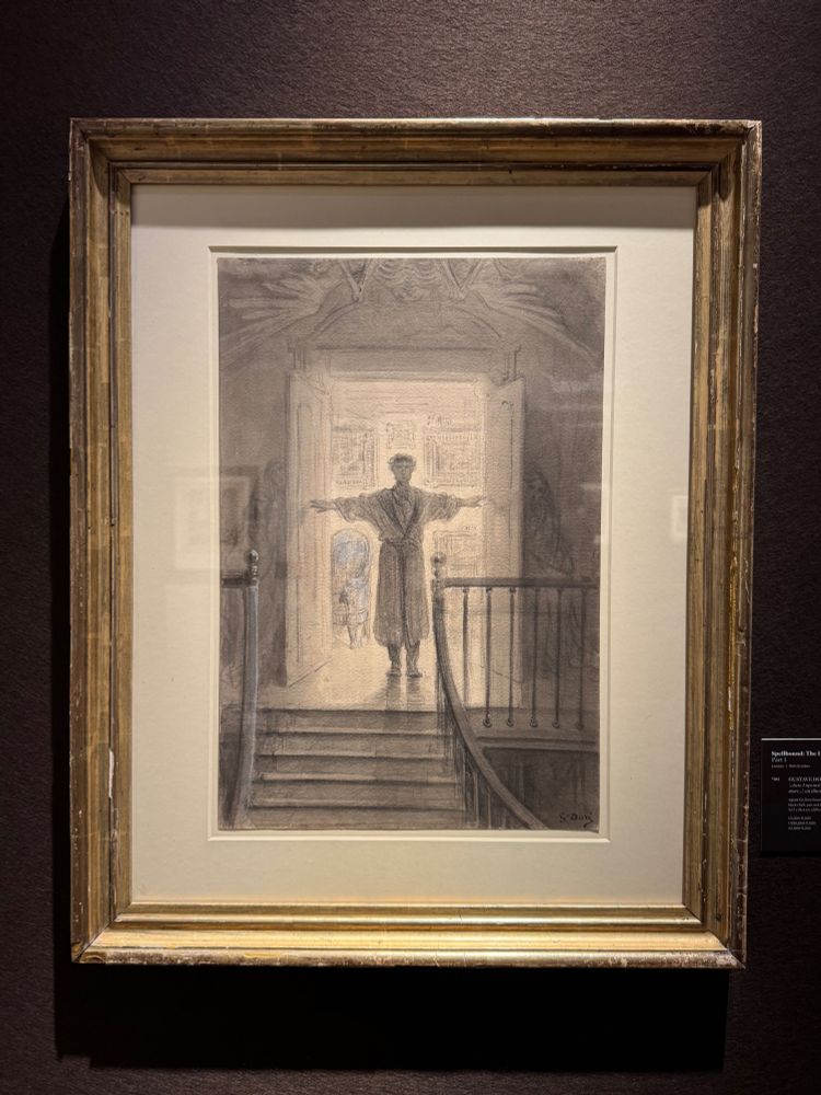 Gustave Doré engraving The Raven showing a robed figure in a doorway backlit by light.