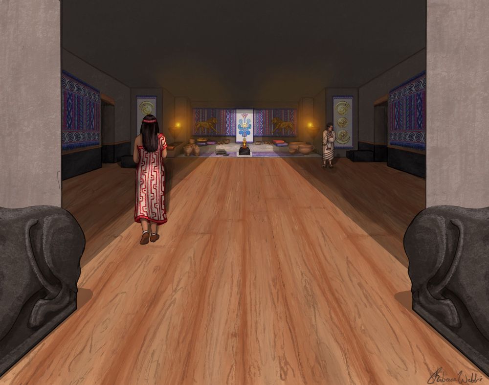 Artist Becca Webb's reconstruction of Late Bronze Age Temple 7050 at Hazor.