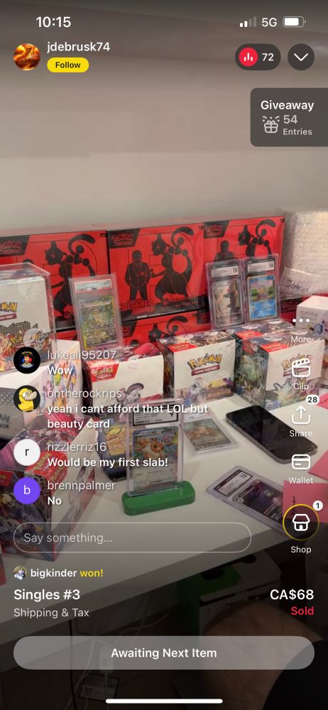 A WhatNot live stream by user jdebrusk74 featuring Pokemon cards