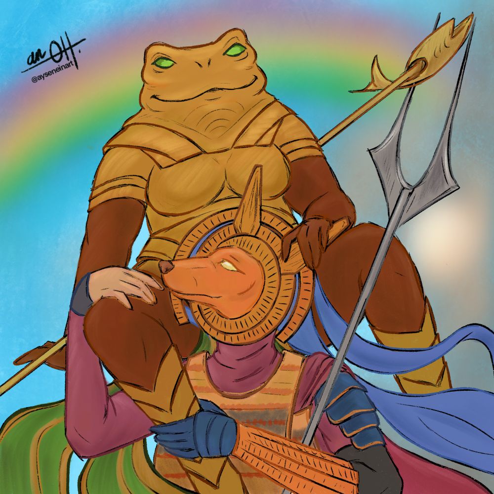 Hazoret sitting between Sab-Sunan’s legs, holding onto one of her legs thrown over her shoulder.
