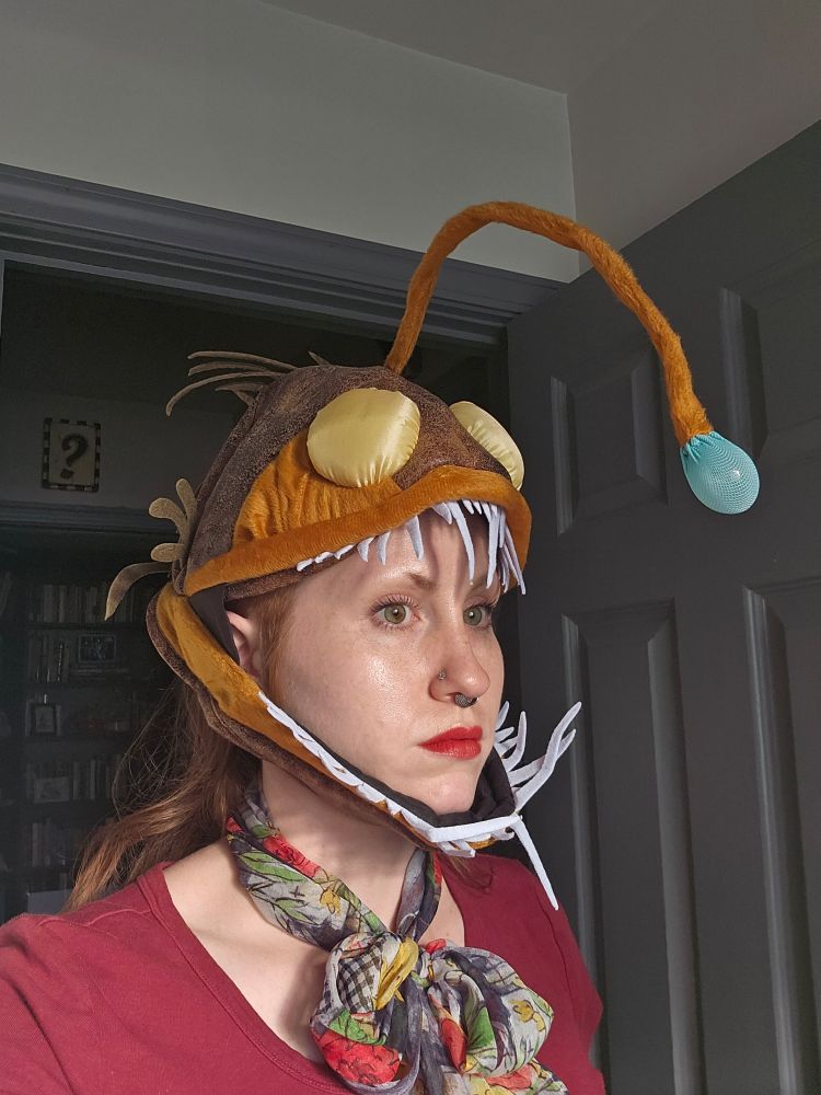 Me in an anglerfish hat, from the side