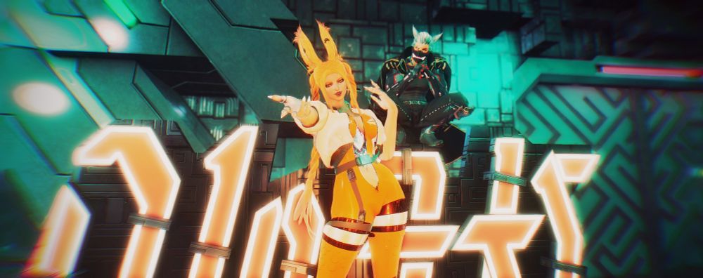 Ayashi and Kuro bidding you welcome to S9 near a glowing sign. Ayashi has her hand outstretched towards you while Kuro eyes you curiously from his ninja perch on top of the sign
