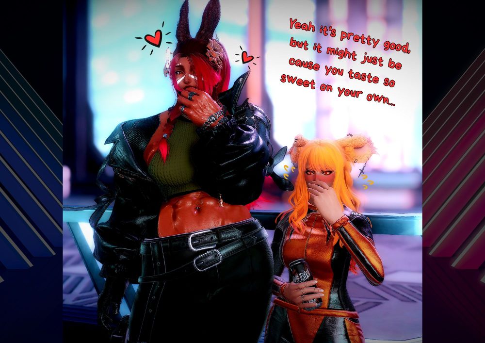 Nicholas looks very pleased and Ayashi's face is flushed and her ears lower than before as she covers her mouth and seems flustered. N: Yeah it's pretty good, but it might just be cause you taste so sweet on your own...