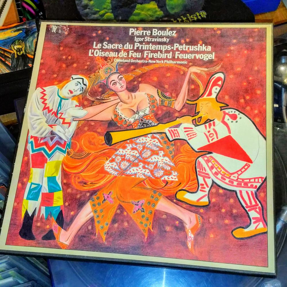front view of "Stravinsky: Ballets - Boulez 1978 CBS Masterworks 79318 3xLP Box"
