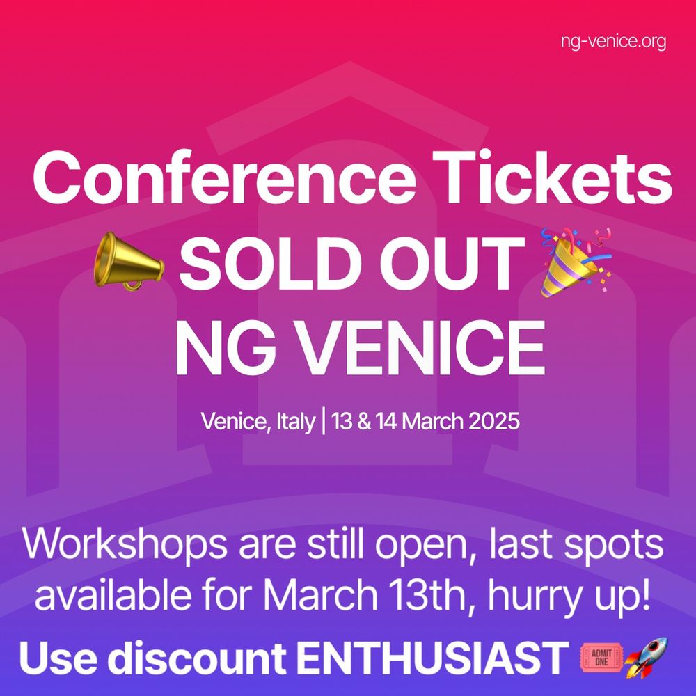 #NGVenice Conference Tickets SOLD OUT! - Workshops still available, hurry up last spots! - Special discount code: ENTHUSIAST
