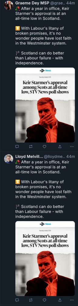 Exact same post, word for word, by Graeme Dey and Lloyd Melville 
