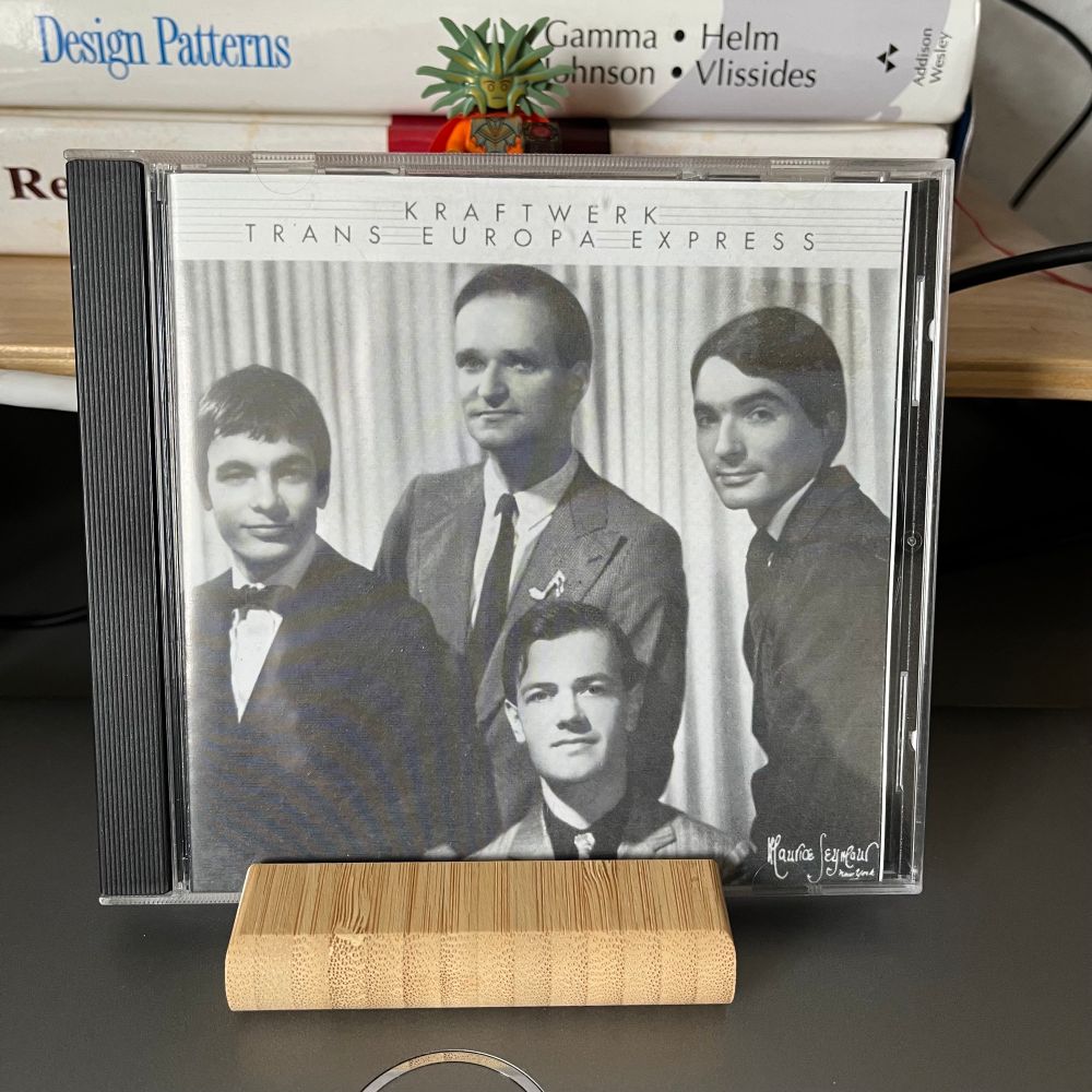 A German language copy of Trans Europa Express by Kraftwerk, with the monochrome cover photo.