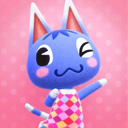 Rosie from Animal Crossing with a pink background 