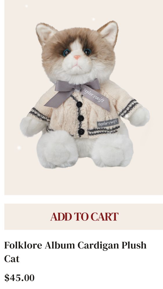 folklore album cardigan plush cat 