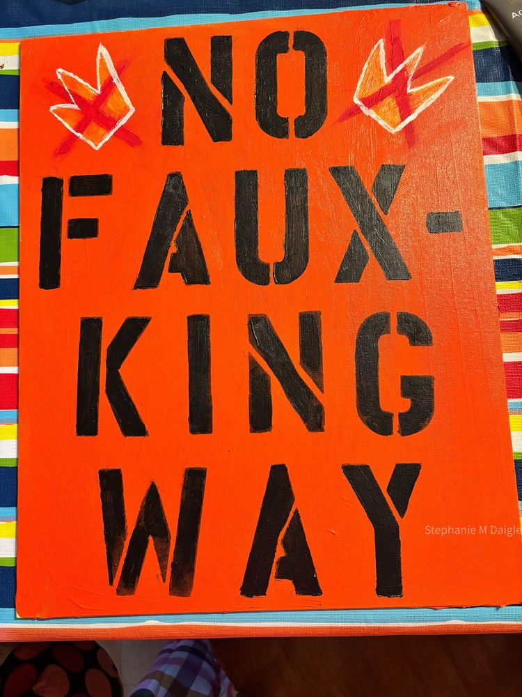 Text sign. NO FAUX-KING WAY