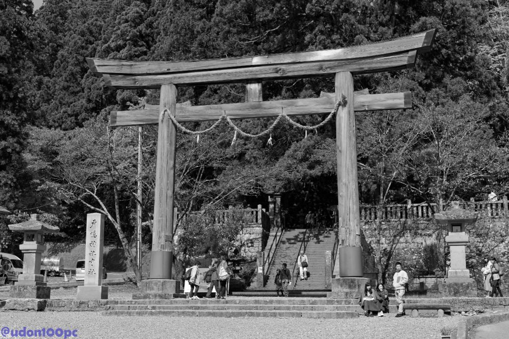 戸隠神社 中社にて
大きな木造の鳥居が建っている