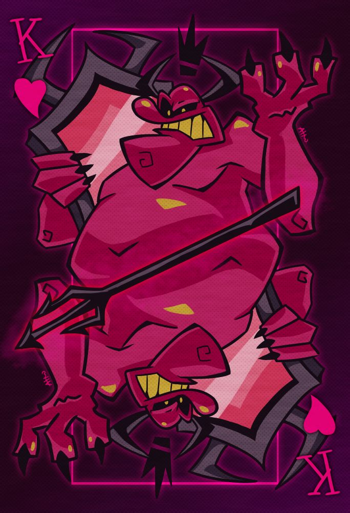 Digital art of Satan from Antonblast in the style of a playing card