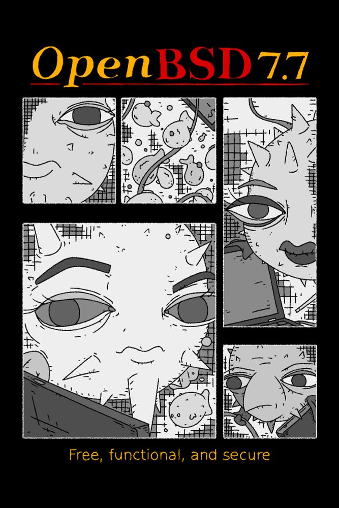 OpenBSD 7.7 release artwork poster titled "Life Of A Fish"