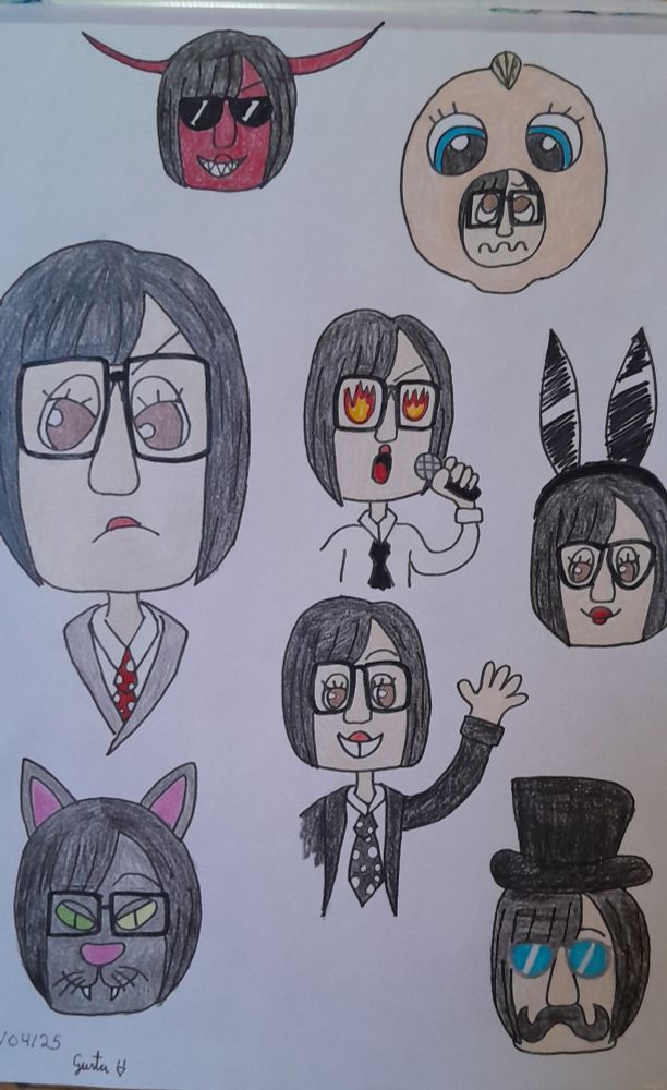 Desenhos do vocalista Temma Matsunaga da banda urbangarde 
Temma tem cabelo liso curto de cor preta,usa óculos e veste uma variedade de ternos 