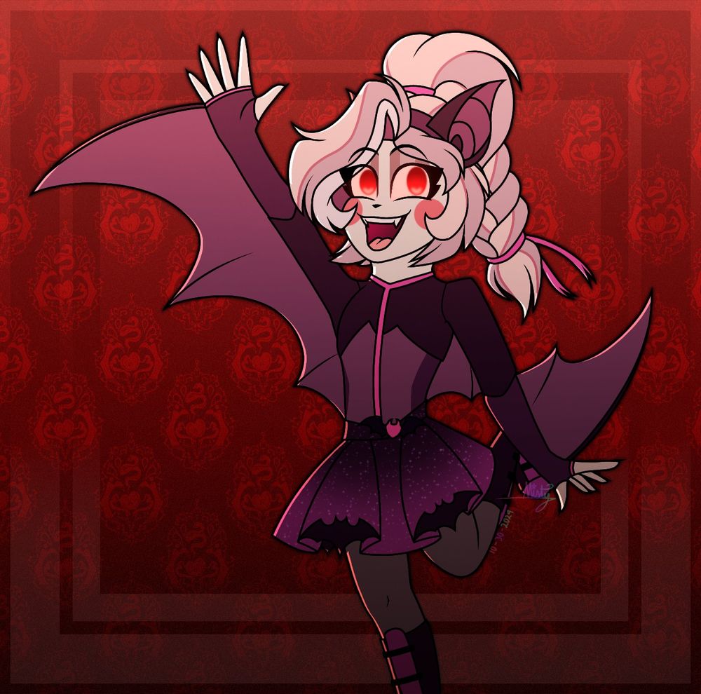 Iris posed alone and wearing her bat costume.