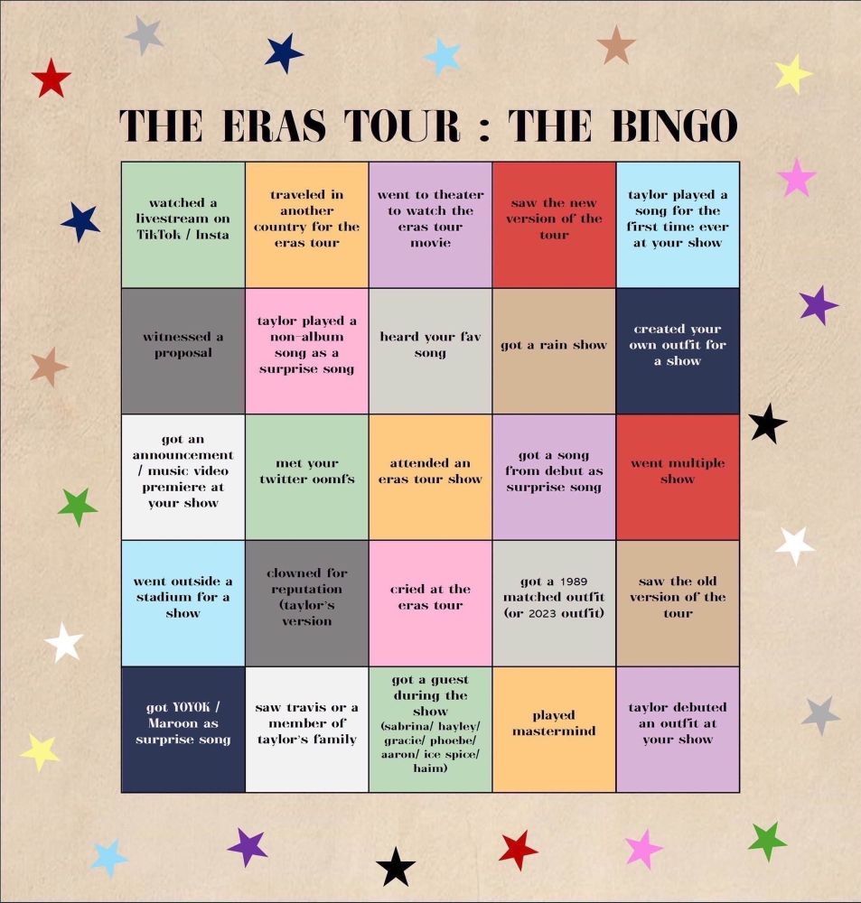 Eras tour bingo board 