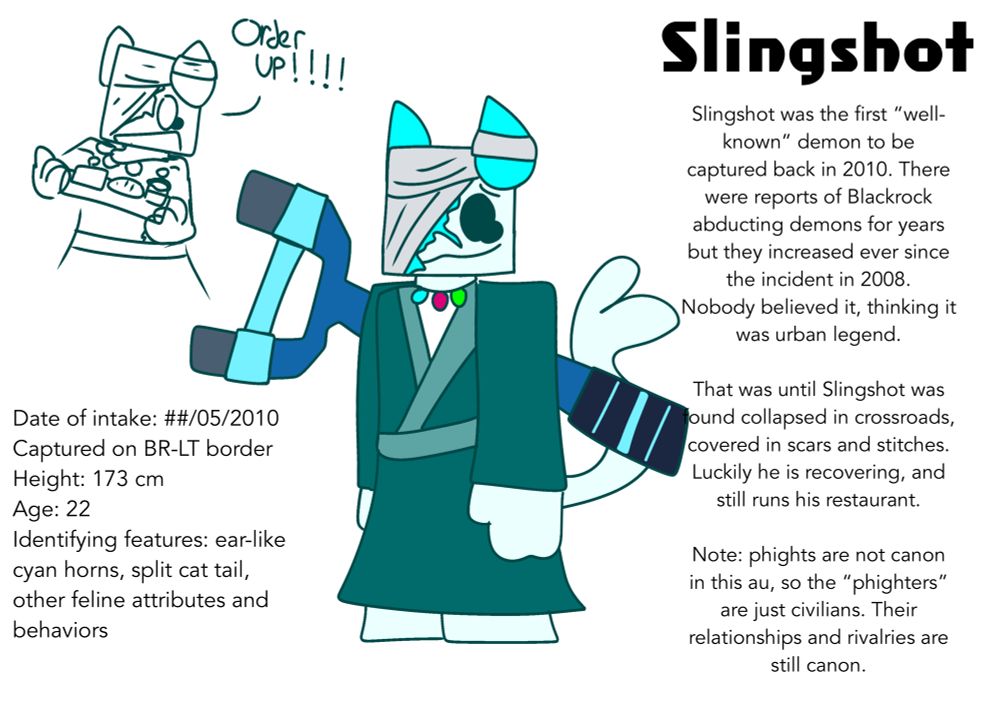 An alternate version of Slingshot from Phighting, who was captured and experimented on by BlackRock, which disfigured him. However, he escaped.