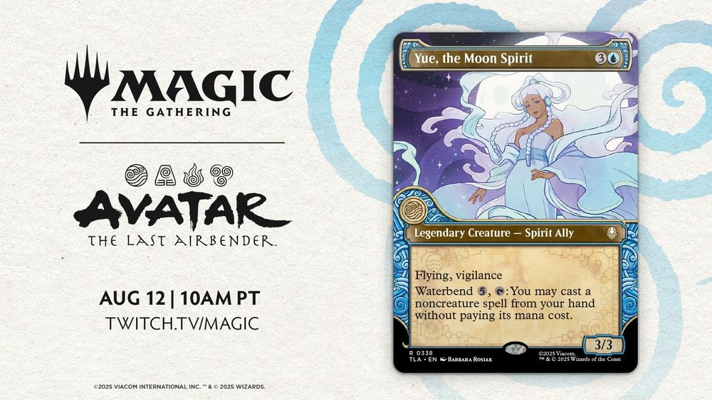 An image promoting the #MTGxATLA First Look event on August 12 at 10am PT, on twitch.tv/magic.