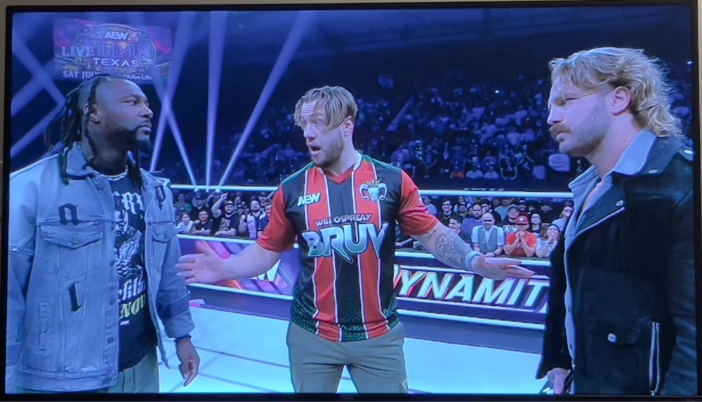 Swerve Strickland, Will Ospreay, and Hangman Page all in the ring together on AEW Dynamite. 