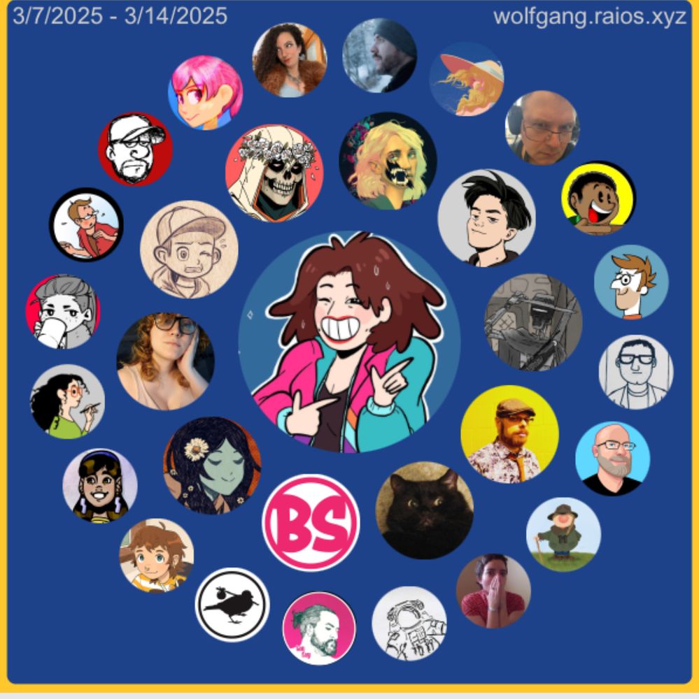 the following people’s avatars arranged in a circle (the people ive interacted with most over the last week) from wolfgang.raios.xyz

@adampknave.com
@radishdoodles.bsky.social
@brandtandstein.com
@keezyyoung.bsky.social
@zoewithasword.bsky.social
@davis.social
@kimhu.bsky.social
@coreybrickley.bsky.social
@kodyisover.com
@theuglymachine.bsky.social
@elicia.bsky.social
@andrewdoppelganger.bsky.social
@ianfay.bsky.social
@samposnick.com
@aves.bsky.social
@longtalljodie.com
@jametc.bsky.social
@byelacey.bsky.social
@jeope.bsky.social
@misterlorde.bsky.social
@ass.golf
@pepperraccoon.com
@mcbiff.bsky.social
@matthtaylor.com
@danhawk333.bsky.social
@jongraywb.bsky.social
@sean8urson.bsky.social
@patrickjohanneson.com
@dmacalvert.bsky.social
@secondnaturemb.bsky.social